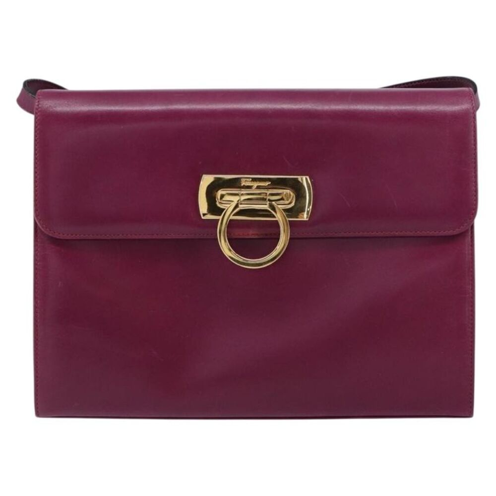 Salvatore Ferragamo Gancini Leather Purple Leather Shoulder Bag Bag